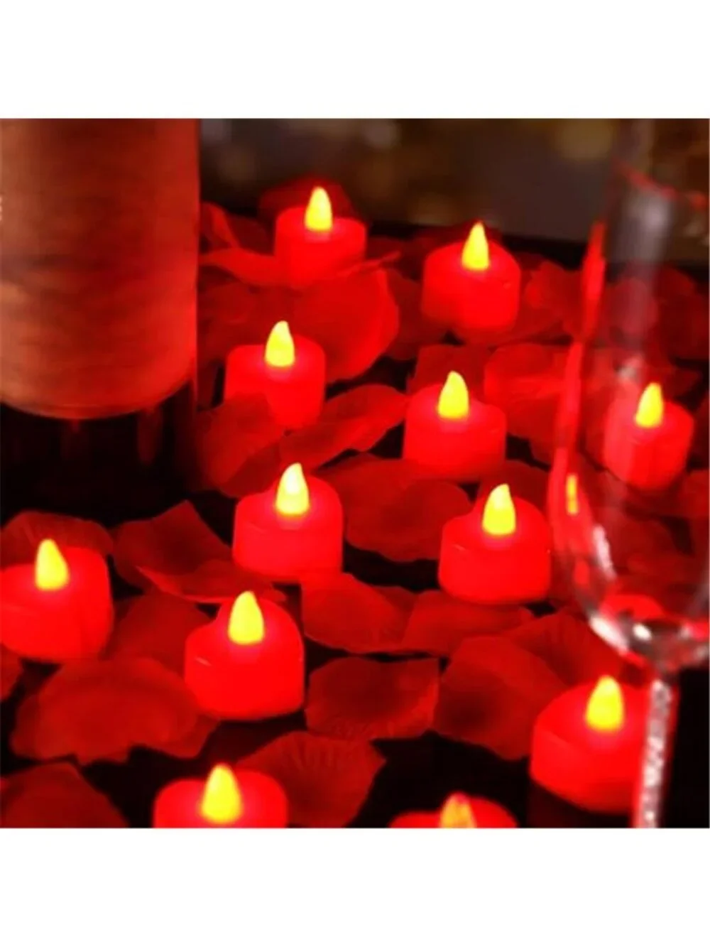LED Heart Tealight Candles 12 Pack 200 Silk Rose Petals Wedding Valentines Decor